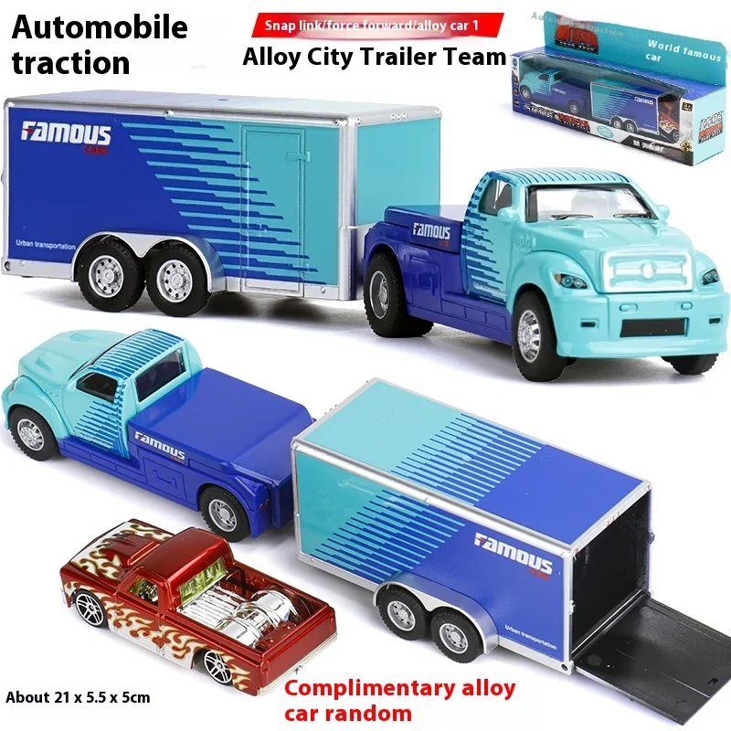 Alloy City Cargo Trailer Model Toy Car with Retro Spring Action, Ideal for Kids Playroom & Outdoor Fun, Miniature Replica