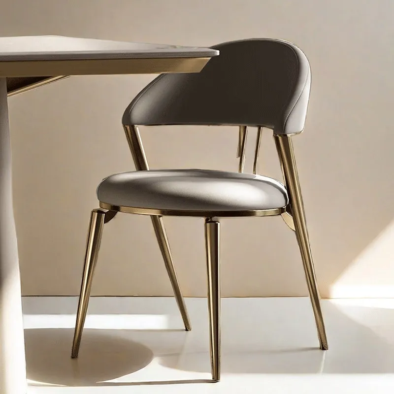 Italian stainless steel titanium leather dining chair home modern minimalist designer hotel restaurant dining table chair