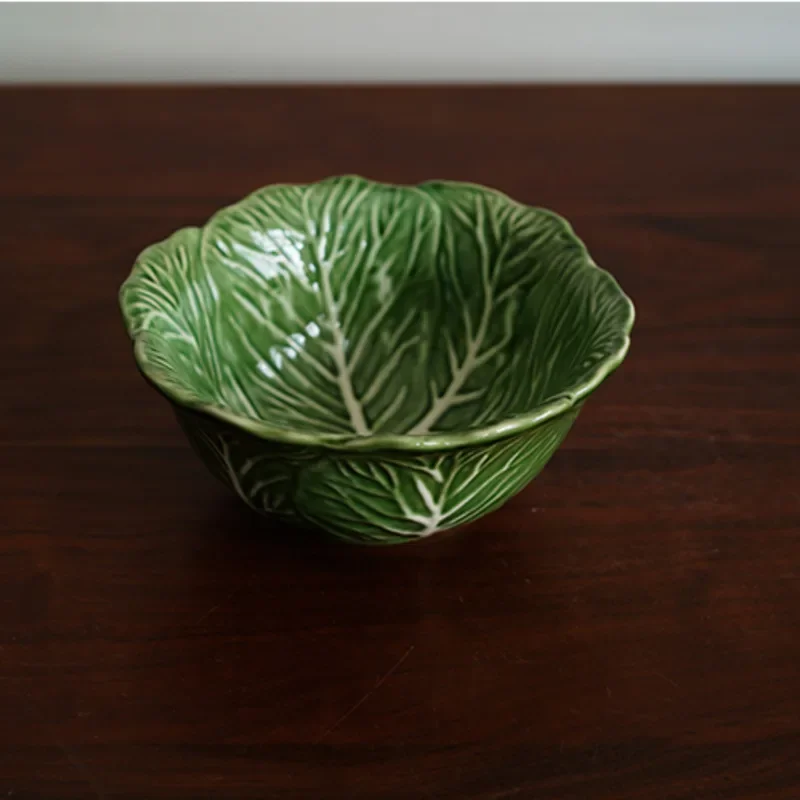 Green Leafy Vegetable Shaped Ceramic Plate, Relief High-temperature Household Tableware, INS Afternoon Teapot, European Style