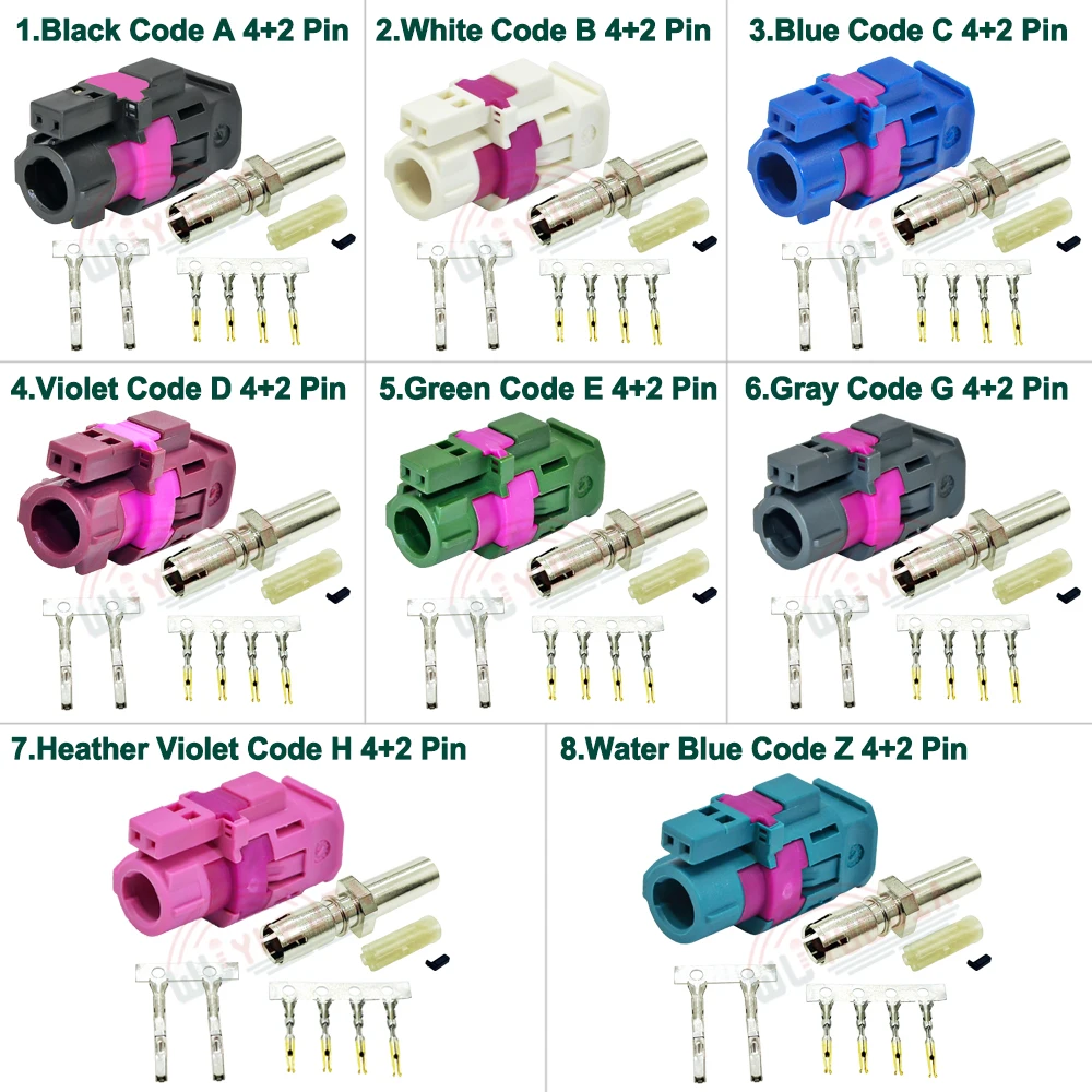 

1Pcs Code A/B/C/D/E/G/H/Z 4+2 Pin HSD Connector Straight Female Jack 6 Pin HSD LVDS Car Connectors for Dacar 535 4-Core Cable