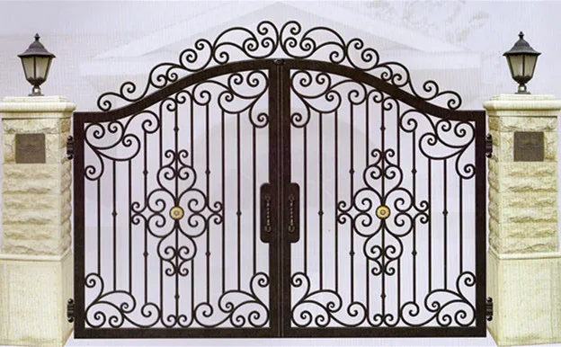 Luxury Home Garden Wrought Iron Gate Classical European Arched Top Forged Iron Double Gate with Decorative Gold Finishing