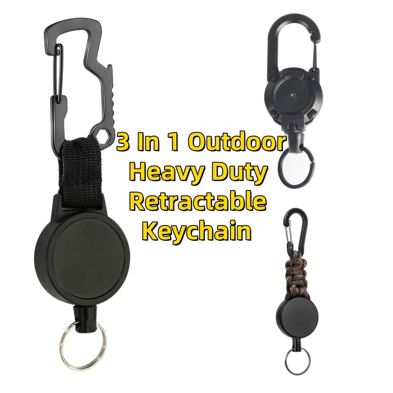 3 In 1 Multifunction Outdoor Heavy Duty Retractable Keychain Carabiner Badge Holder Retractable ID Badge Clip Reel Key Chain