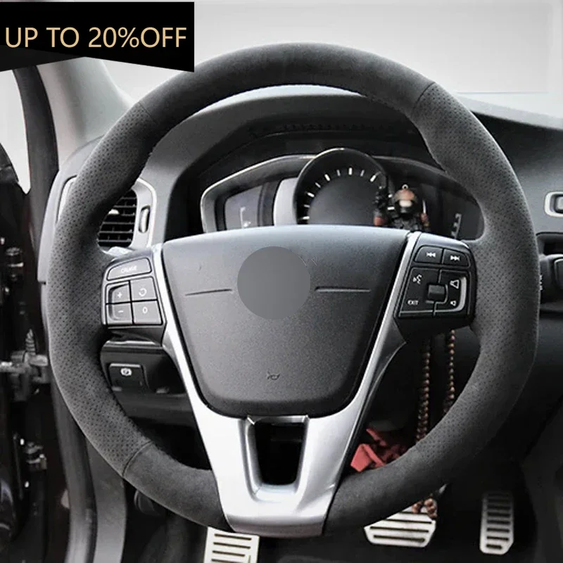 

Чехол на руль из натуральной кожи из алькантары, черная нить, обертка на руль, автомобильные аксессуары для Volvo S60 V40 V60 V70 XC60 2014