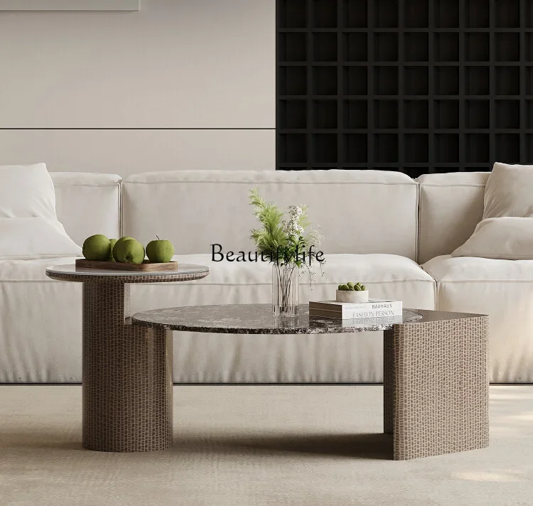 

Italian Minimalist Coffee Table Small Apartment Marble round Silent Style Tempered Glass Art