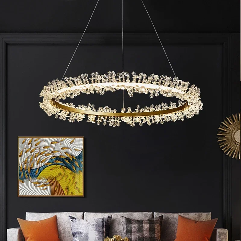 Nordic Luxury Shop Bedroom Living Room Crystal Pendant Lighs  Interior Decoration Ring Luster Lighting Modern Ceiling Chandelier