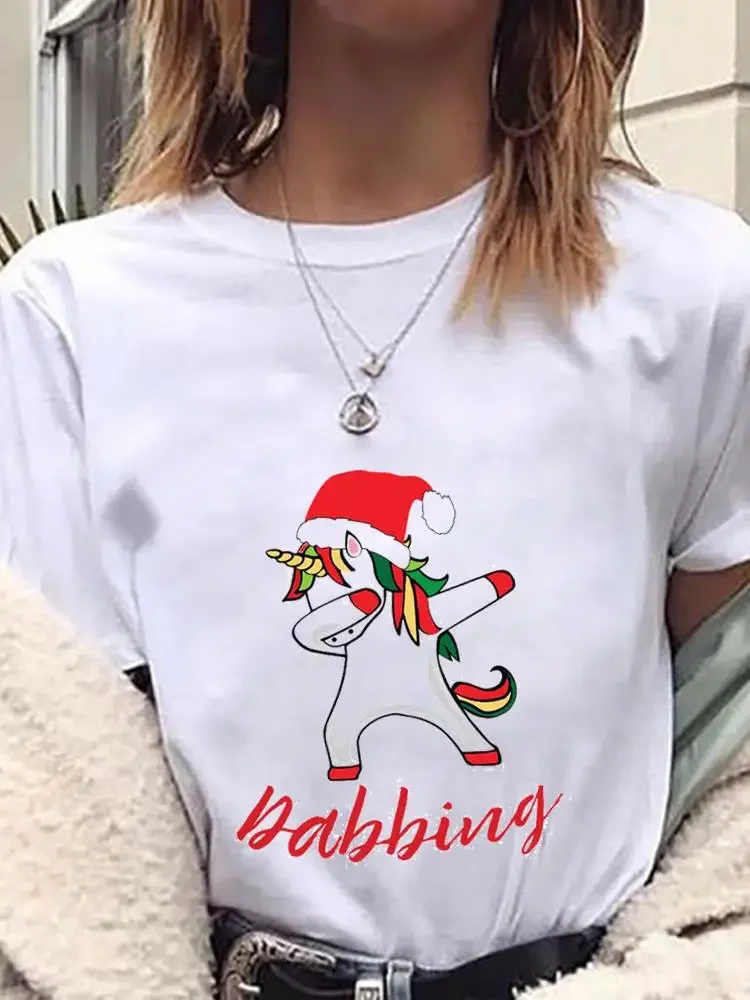 Tree Lovely Watercolor 90s New Year Female Clothes Fashion Christmas Tee T Shirt Clothing Women Top Printed Graphic T-shirts