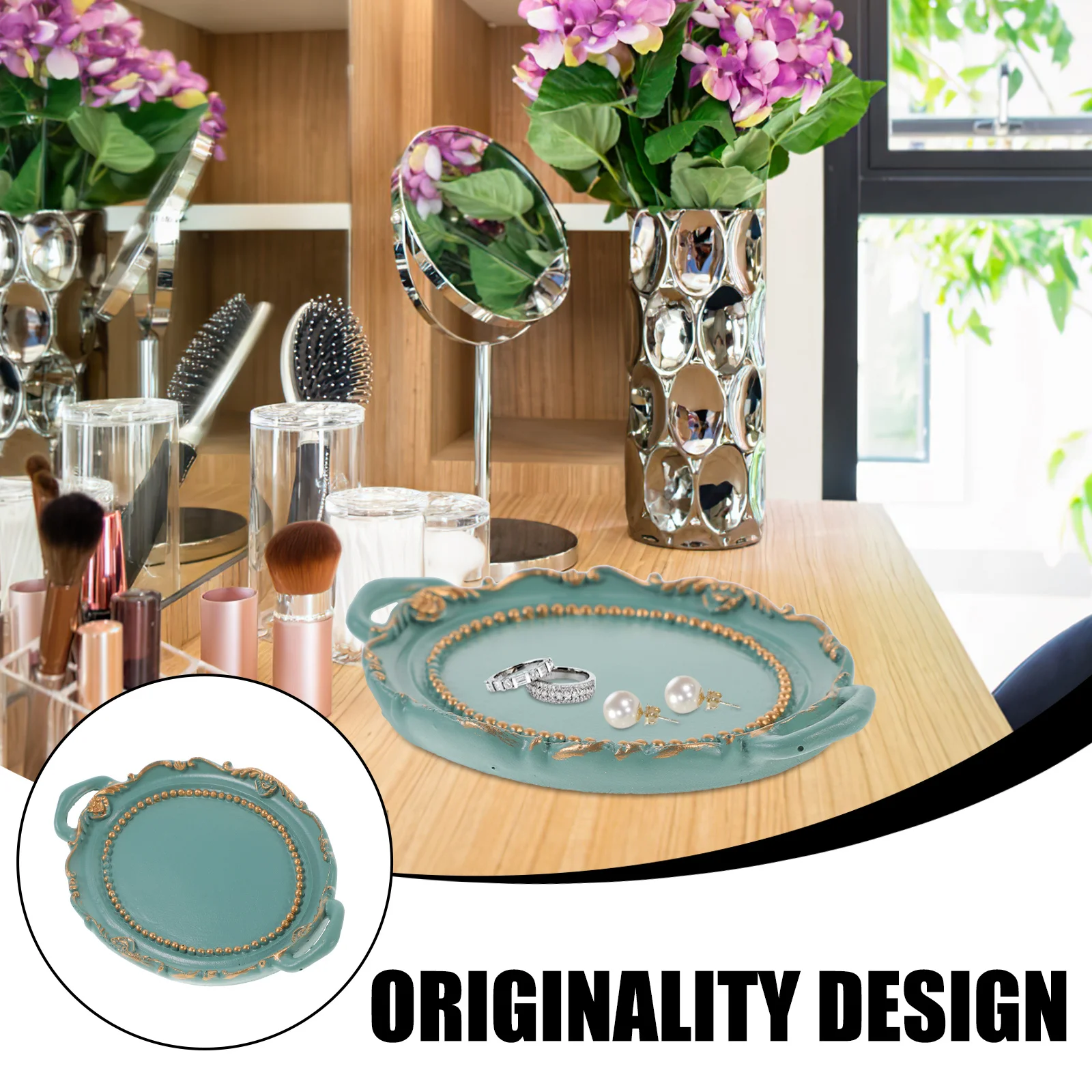 

Jewelry Display Vintage Small Ear Studs Ring Organizer Tray Decorative Jewellery Storage Plate Trinket Dish for Bedroom Bathroom
