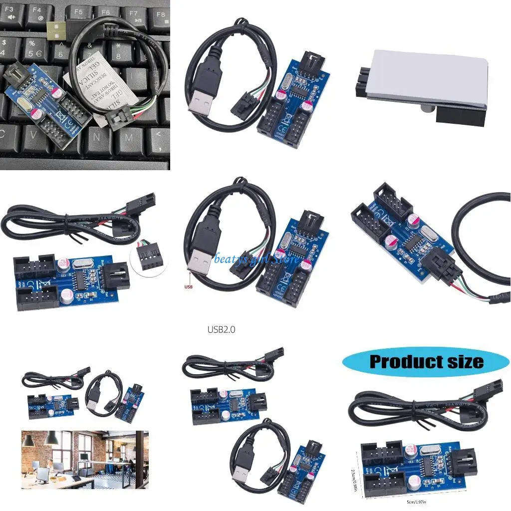 

C7AB 9Pin USB Header Male 1 to 2 Male Extension Cable Card Desktop 9Pin USB HUB USB 2.0 9 pin Connector Adapter Converter
