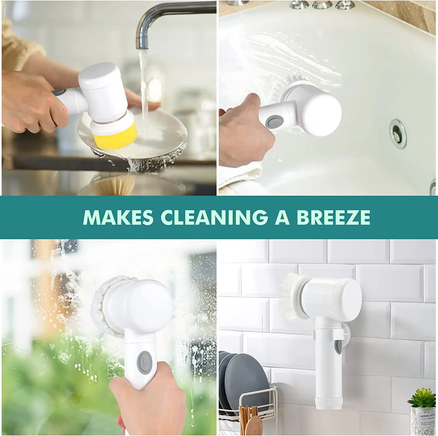 5-in-1 Electric Cleaning Brush Bathroom Wash Brush Kitchen Cleaning Tool USB Bathtub Brush Kitchen Bathroom Sink Cleaning Tool