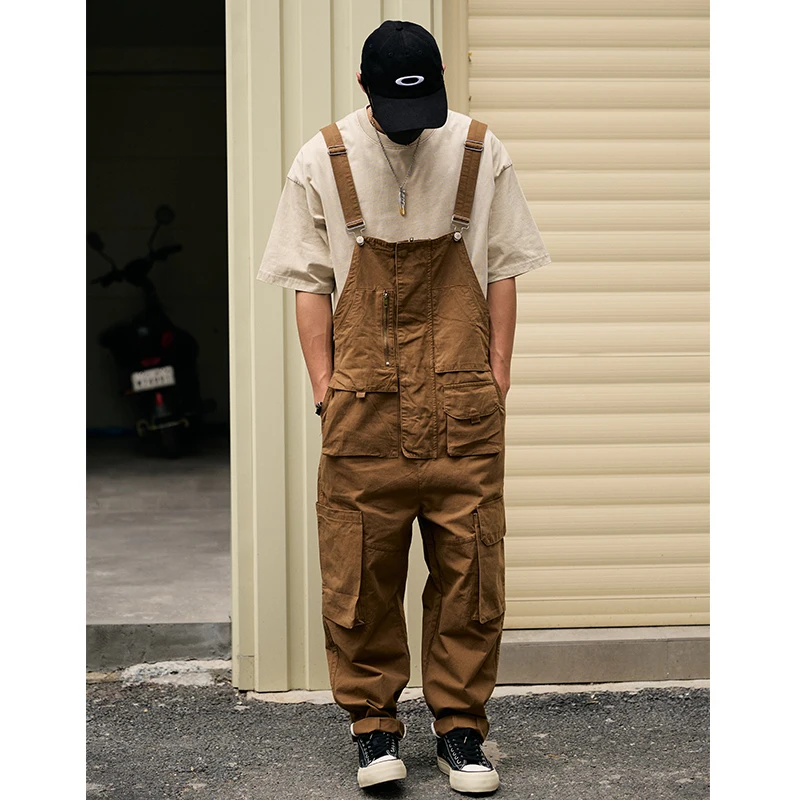 

Брюки-карго свободного кроя в стиле кэжуал, ретро, кофейного цвета, универсальные, с длинными штанинами на лямках, для весны и осени, для повседневной носки молодежью