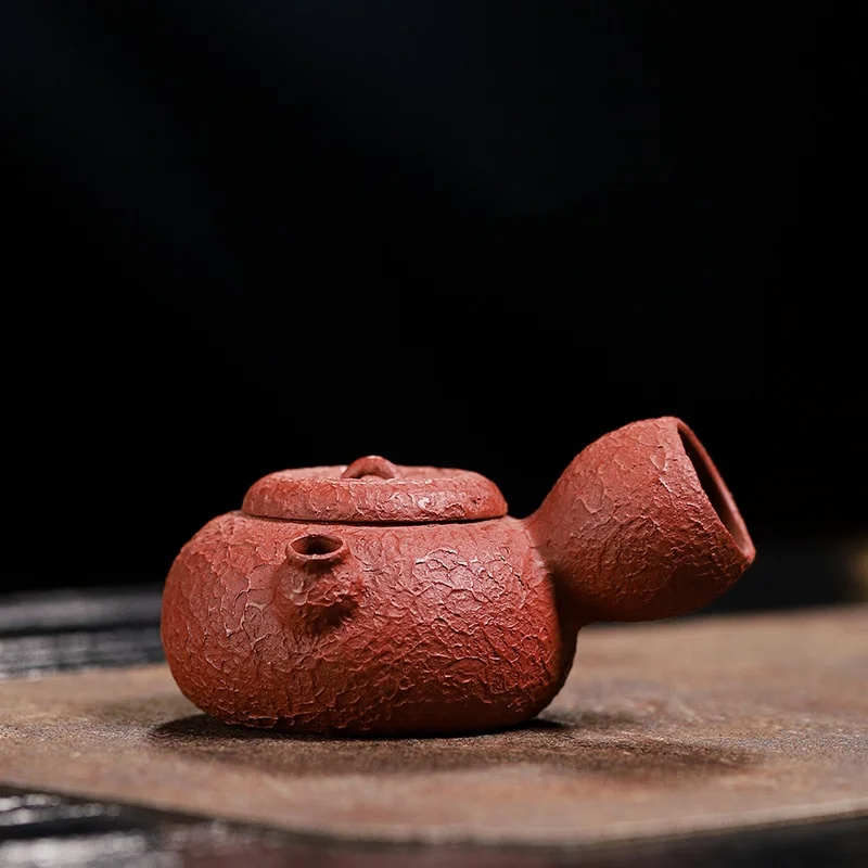90ml Yixing Zisha Teapot Rough Bark Texture Side Handle Handmade Red Purple Clay Gongfu Tea Pot Oriental Teaware
