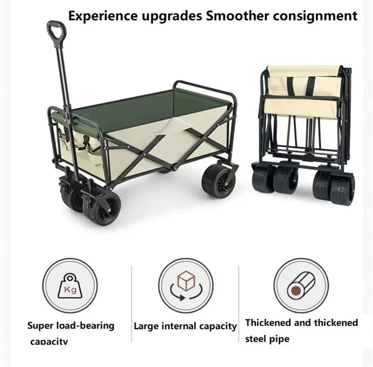 Portable Outdoor Collapsible Utility Cart Utility Adjustable 4 Wheels Camping Folding Wagon