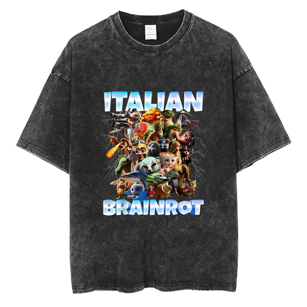 

Italian Brainrot Funny Meme Washed Vintage T-shirt Six Seven 67 Number Tshirt Men Women Casual Fashion Oversized Crewneck Tees