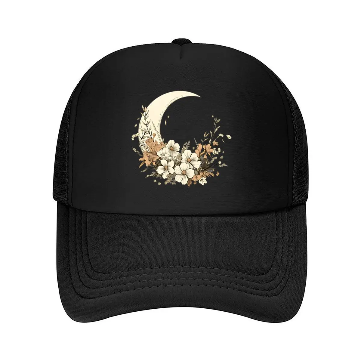 Baseball Cap with Crescent Moon& Floral Design- Adjustable Hat for Men and Women, Sun Hat 2026 Mesh Baseball Cap
