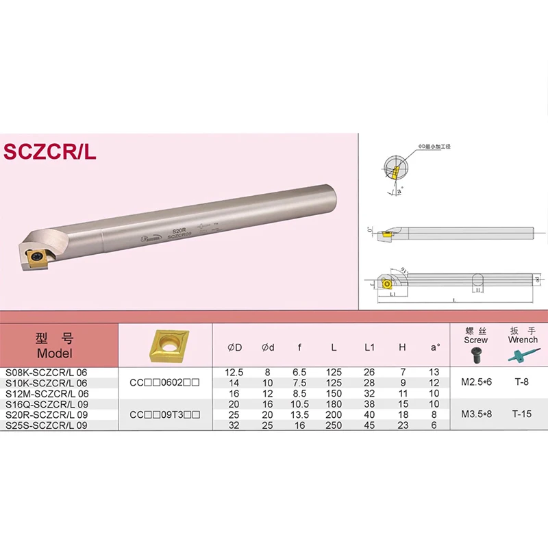 حامل أداة تحويل داخلي ، SCZCR SCZCL لإدراج الخراطة CCMT ، S08K ، S10K ، S12M ، S16Q ، SCZCR09 ، SCZCL06 ، جودة عالية ، 1