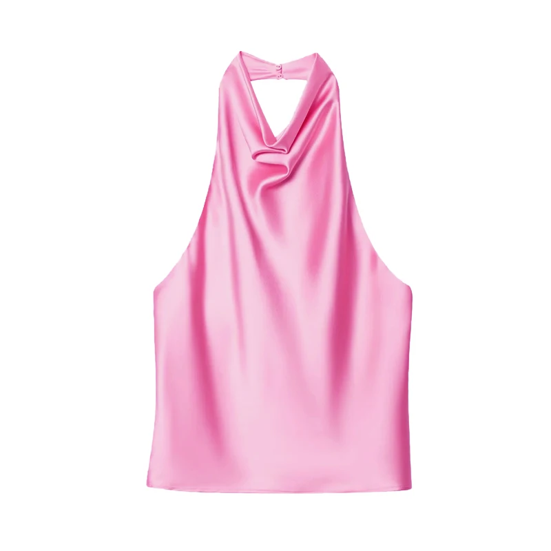 MUJER 2025 Halter Tops voor Vrouwen Zwart Satijn Backless Top Vrouwelijke Roze Zomer Strand Top Vrouw off Schouder Hemdje Top Vrouwen
