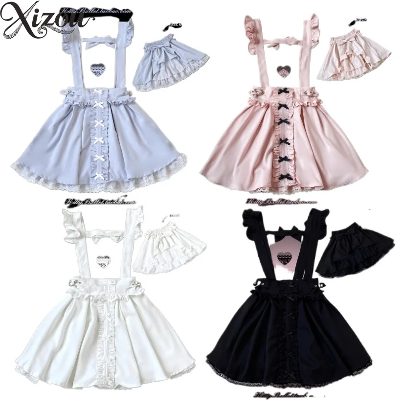 

Summer 2025 New High Waist Shoulder Strap Skirt Lotus Leaf Edge Small Flying Sleeve Bow Fashion Casual Short Skirts Women