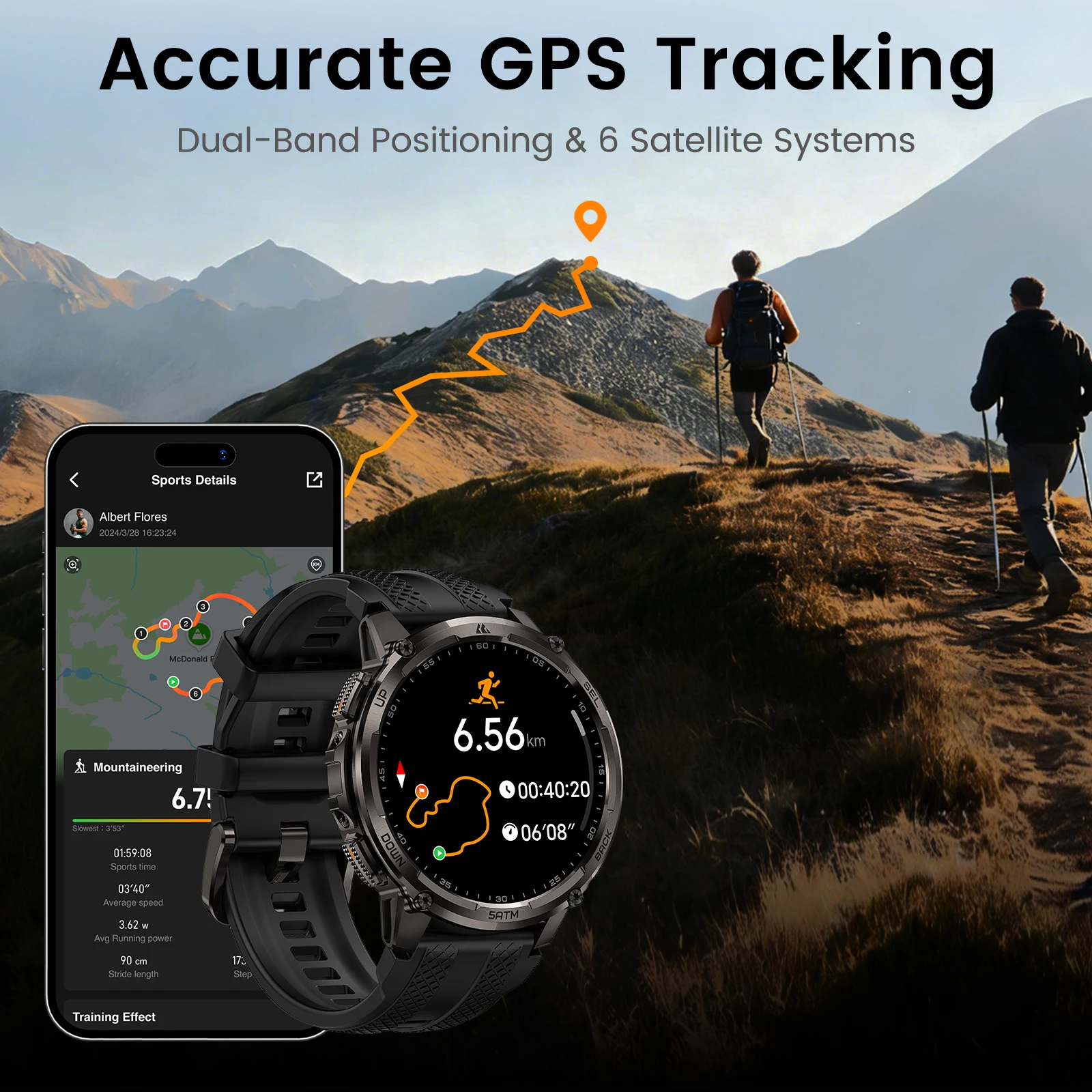 2026 KOSPET TANK T4C 5ATM Wodoodporny smartwatch dla mężczyzn Wytrzymała konstrukcja w stylu militarnym z GPS, wbudowaną latarką i monitorowaniem stanu zdrowia — zdjęcie produktu 5