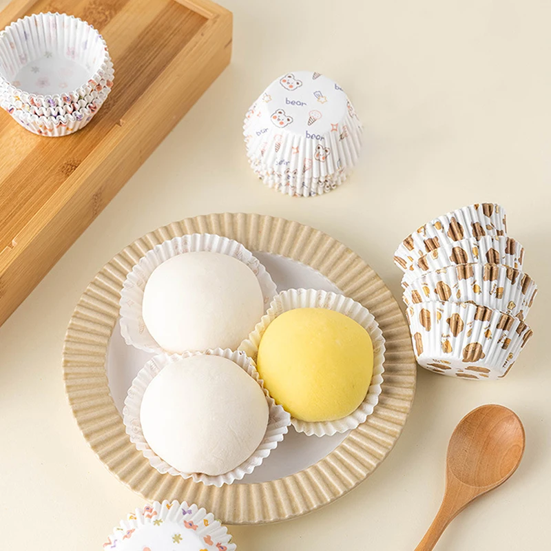 125Pcs Cartoon Cup Cake Paper Tray Egg Yolk Crispy Packaging Oil Tray Dessert Mochi Decoration Bottom Tray Baking Tools