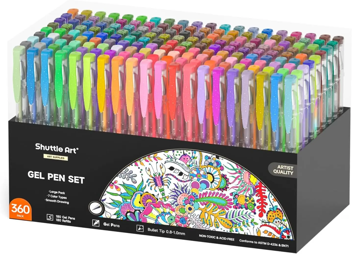 

360 Gel Pens Set with 180 Colors & Refills for Adult Coloring Books, Doodling, Drawing Art Markers