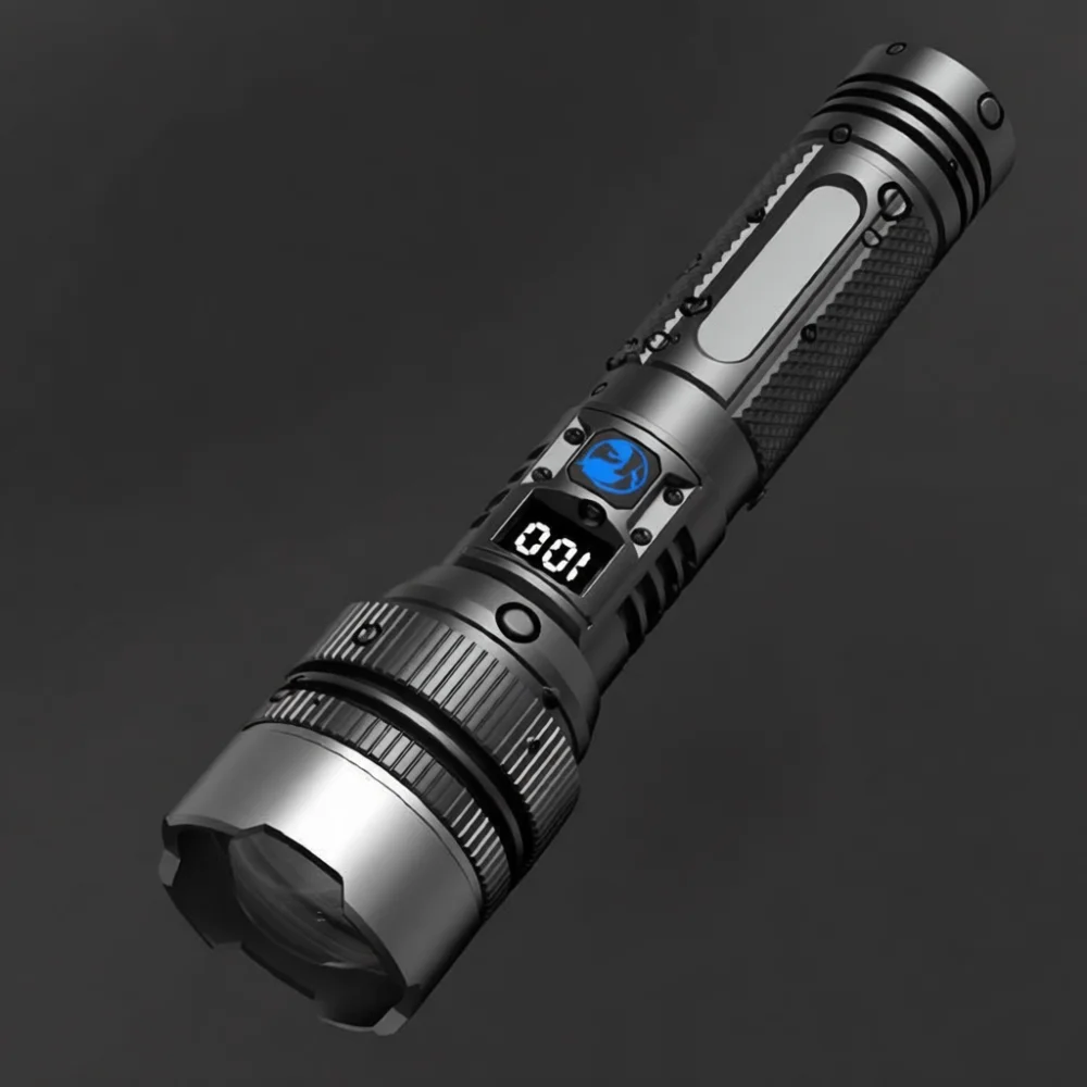 Multi Functional Led Flashlight Rechargeable Tactical Torch Digital Display Waterproof Light For Outdoor Search Hiking