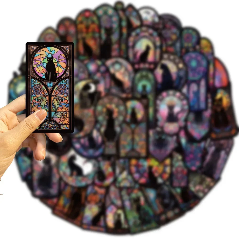 สติกเกอร์แมวดำสไตล์โกธิค 50 ชิ้น ลายพระจันทร์ สำหรับตกแต่งฮาโลวีน ไพ่ทาโรต์ ของเล่น สมุดภาพ ขวด โทรศัพท์ กระเป๋าเดินทาง รถยนต์