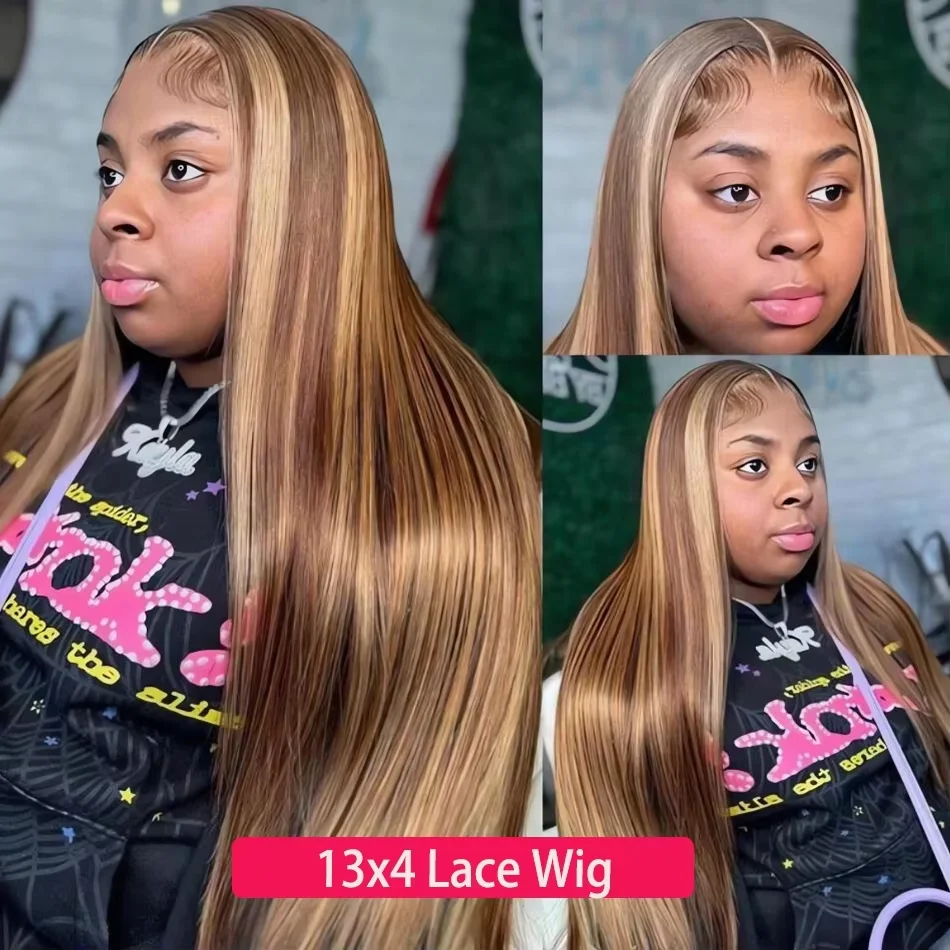 200% الكثافة تسليط الضوء على 13x4 HD الدانتيل أمامي خصلات الشعر المستعار الإنسان بيرو P4/27 اللون الدانتيل الشفاف شعر مستعار أمامي للنساء 30 32 بوصة #6