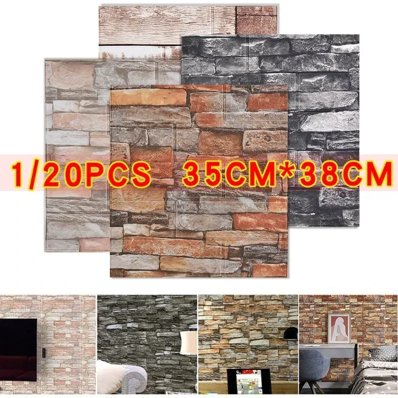 

20pcs 3D Brick Pattern Wall Stickers for Living Room Bedroom TV Vinyl Decor Self Adhesive Papel Pintado De Pared