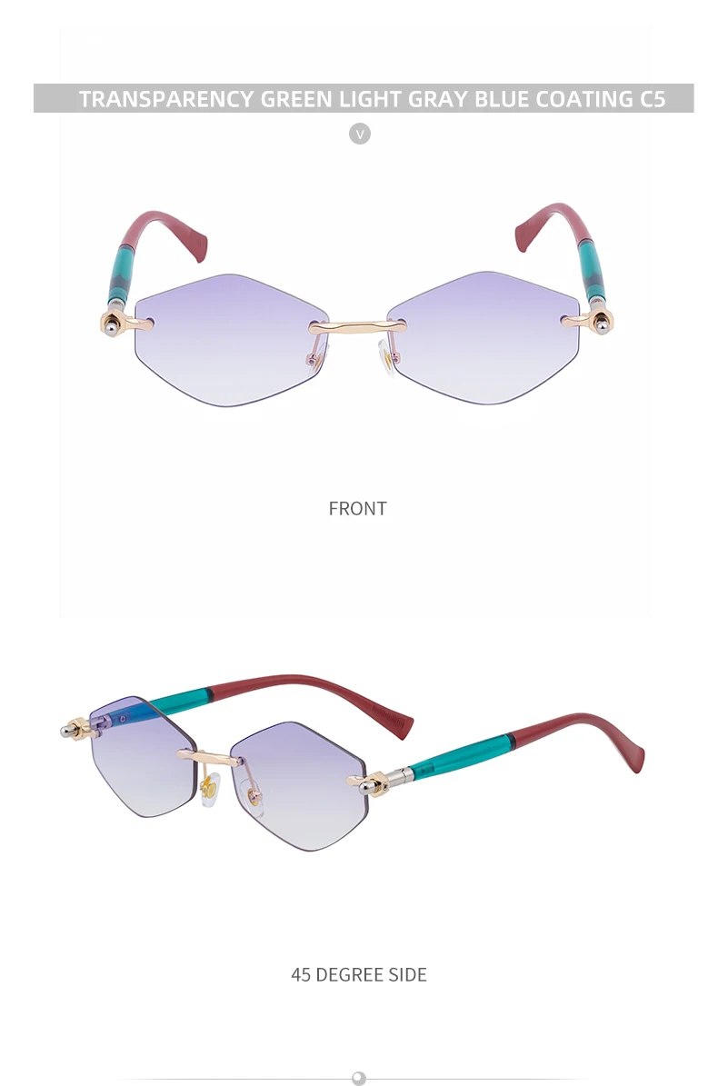 Randlose Polygon-Sonnenbrille für Damen 2026 Luxusmarke Mode Retro Sonnenbrillen Punk Sechseckige Brillen für Damen UV400 Outdoor-Sonnenbrillen – Detail 22