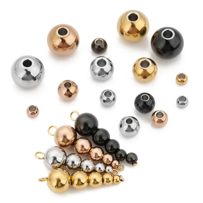 Stainless Steel 3mm 4mm 5mm 6mm 8mm Rose Gold Color Black Spacer Beads Charm Loose Beads DIY Bracelets Beads for Jewelry Making