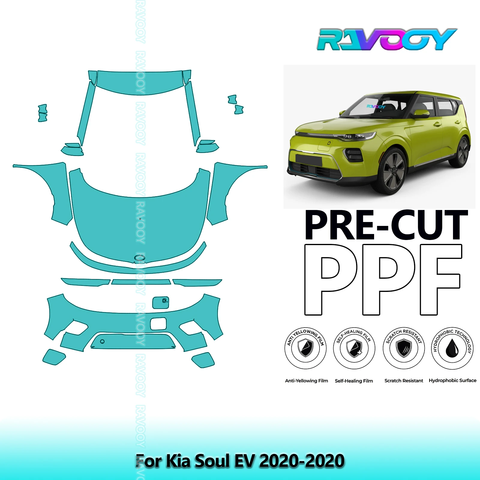

8.5Mil Front Kit Precut Paint Protection Film PPF Clear Bra For Kia Soul EV 2020-2020