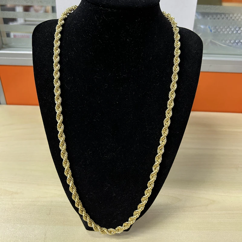 Real 18k Gold Rope Link Chain 5.5MM Thick Hiphop Fine Jewelry Necklace Wholesale Factory Hot Sale