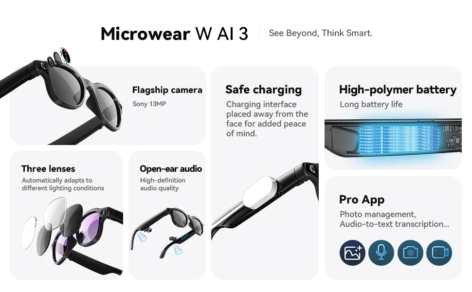 AI Smart Glasses 8 million pixel wide-angle photography, video recording, Bluetooth calling, music, AI intelligent Q&A, photogra