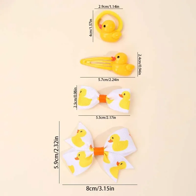 ncmama 8Pcs Duck Hair Bow Clips Hair Ties for Baby Girls Duck Print Bowknote Hairpin Korea Hair Accessories Boutique Headwear