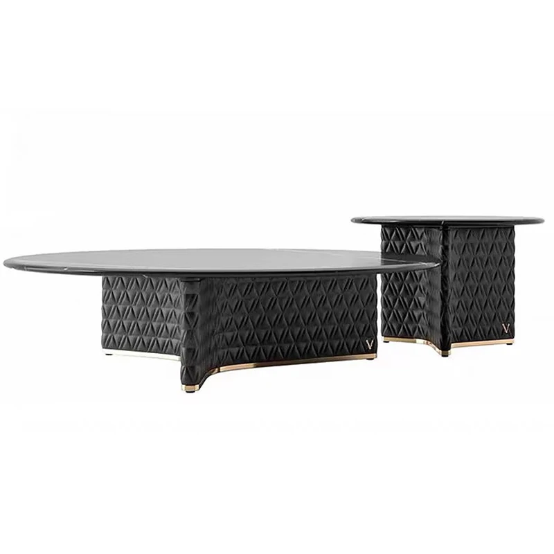 JJLight Luxury Italian Simple Modern Natural Marble Leather Embroidery Luxury Home Living Room Coffee Table