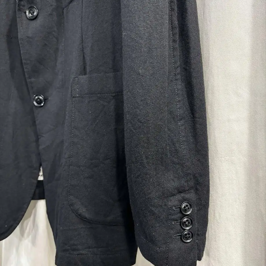 TOP-YAMAMOTO ® Black Casual Jacket for Men - Slim Fit Single-Button Collar Design - Minimalist Style