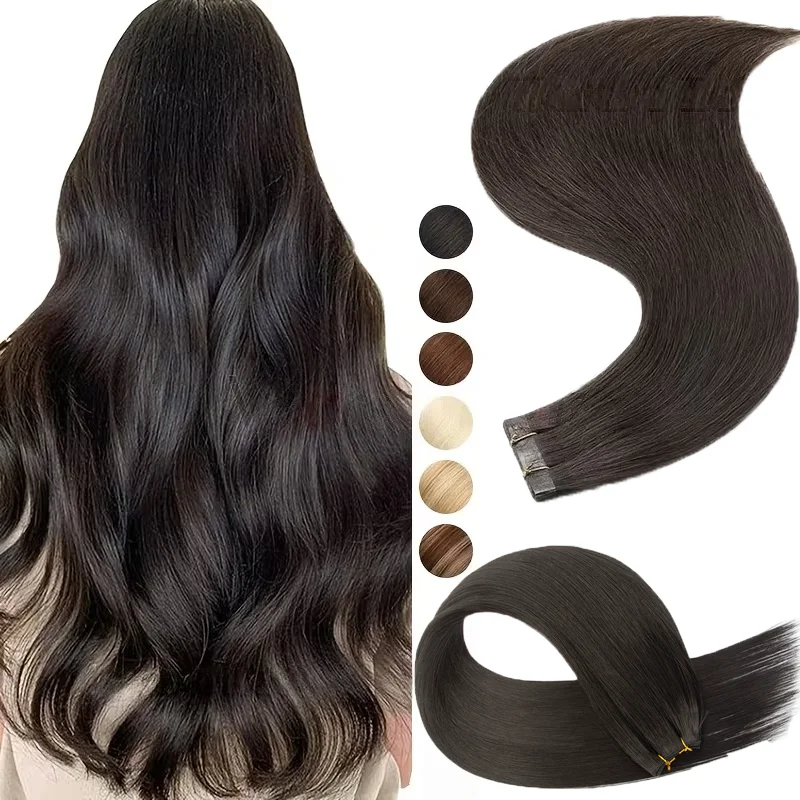 

Synthetic Human Hair Wefts, PU Skin Tape In Hair Extensions, Pre-Taped Seamless Natural Reusable Easy Wear Bundles