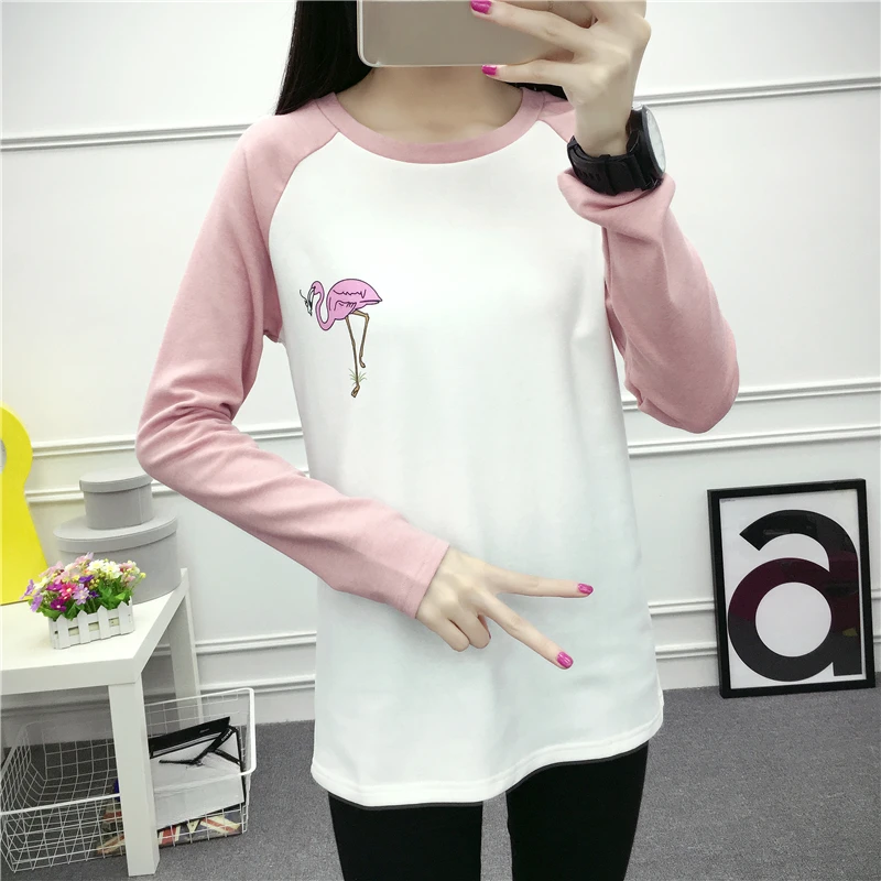 Women Long Sleeve multicolor T Shirt Spring Autumn cartoon print loose Casual t-shirts Female Pullovers Y2k Streetwear pink Tops