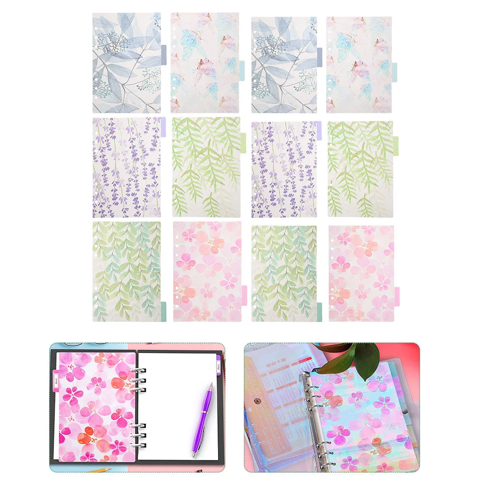 12 Pcs Pp Transparent 6-hole Loose-leaf Partitions Color Classification Separators Ring Paper Dividers Binder Tabs Index
