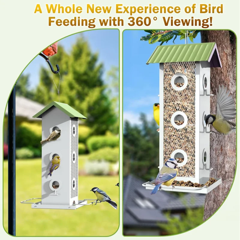 吊り下げ式鳥用フィーダー、金属製、耐候性屋根と種子トレイ付き12ポートフィンチフィーダー、容量2.8ポンド アザミB