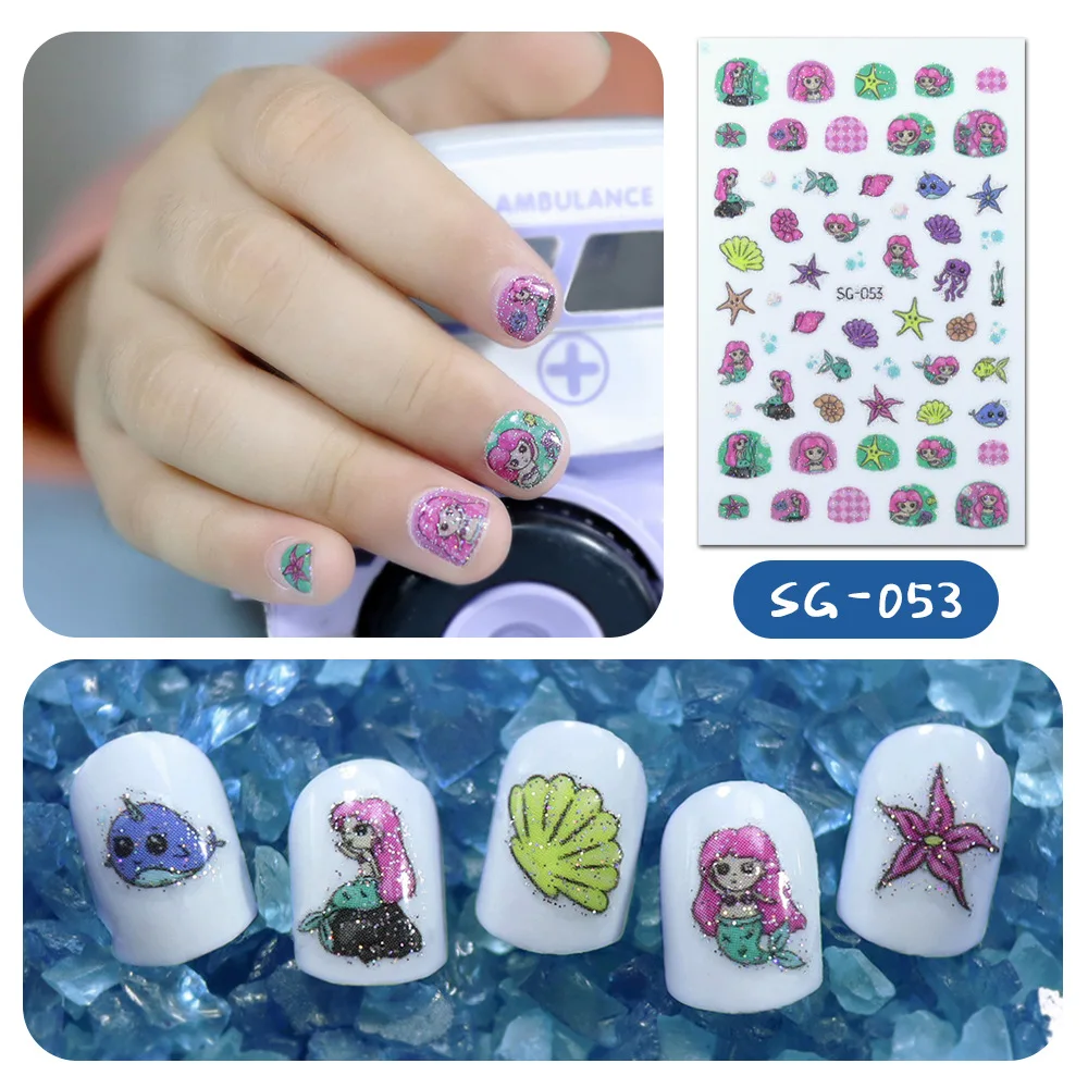 New Sparkling Powder Manicure Self Adhesive Flower Personalized Unicorn Mermaid Nail Fragmented Flower Patch Size:92 * 60mm