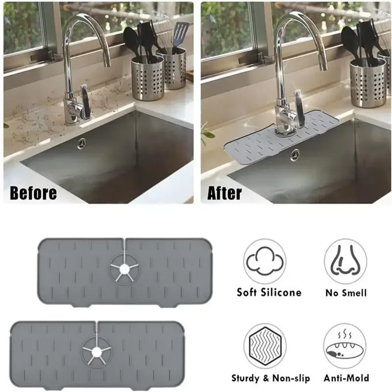 Kitchen Faucet Absorbent Mat Sink Splash Guard Silicone Drainage Drying Pad Countertop Protection essentials tools accessories