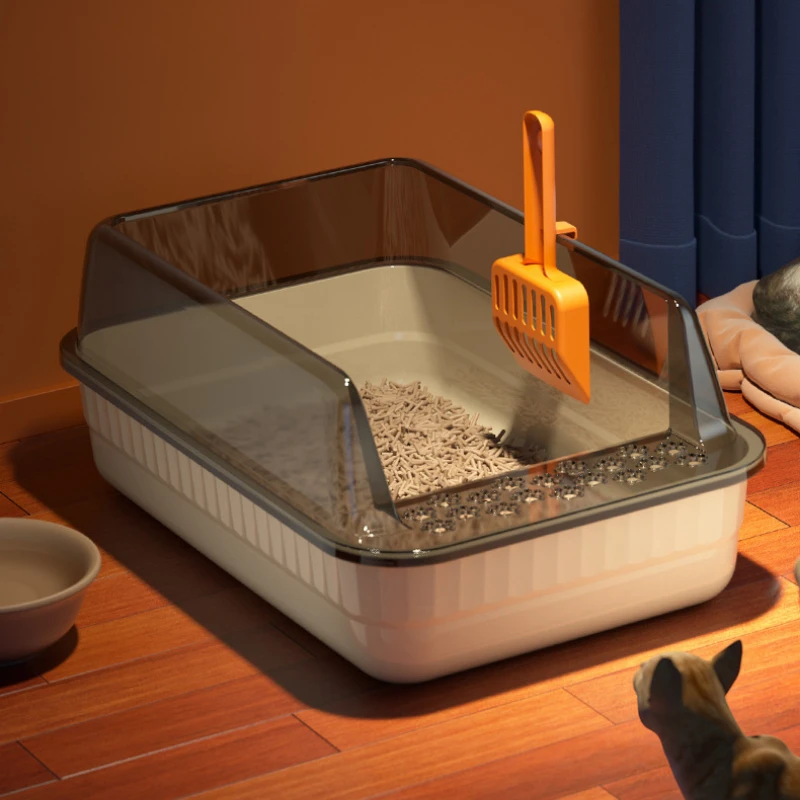 Semi-Enclosed Cat Litter Box Large Capacity Anti-Spill and Sand-Proof Pet Toilet Plastic Cat Sandbox Tray