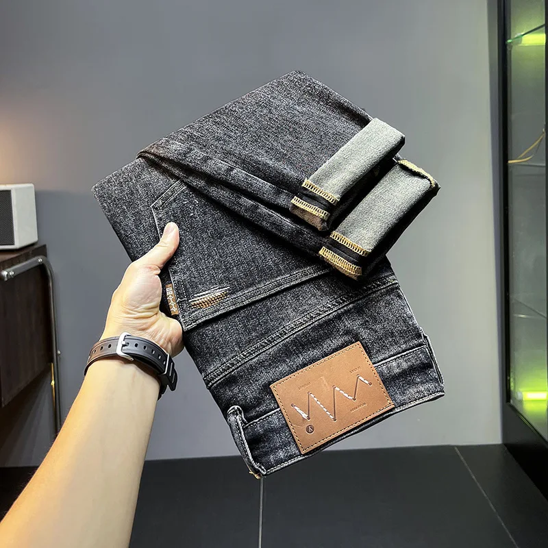 Autumn and winter black gray jeans men 2024 new fashion holes denim casual Stretch Slim Fit Ankle tight trousers
