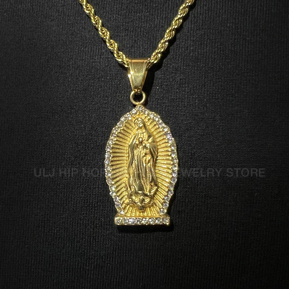 الرجعية الفولاذ المقاوم للصدأ سانت ماري قلادة الراين قلادة للرجال النساء سلسلة الترقوة مقاوم للماء لا مجوهرات الصدأ