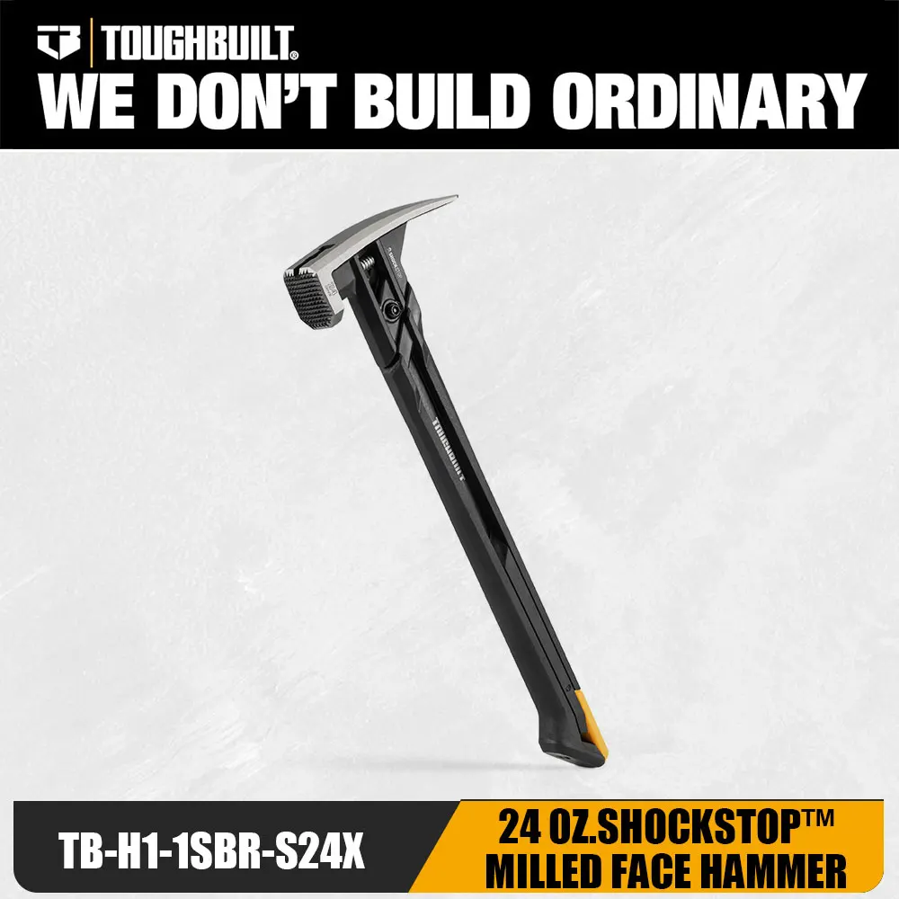 

1pc TOUGHBUILT ShockStop 24oz Steel Claw Hammer with milled face, ergonomic shock-absorbing grip & durable design