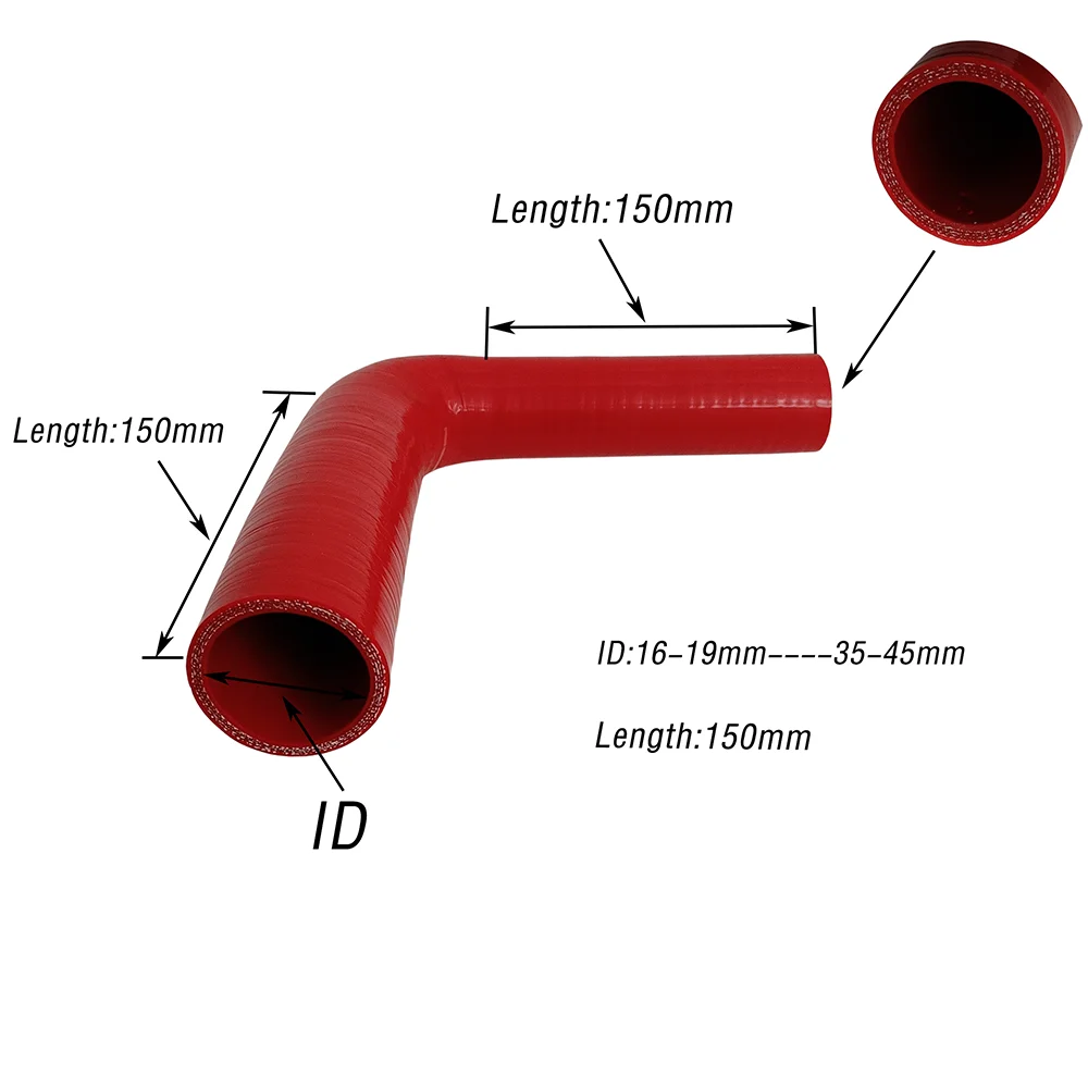 90 °   Tubo de silicona con sujeción de tela ID16-19mm --35-45mm Tubo turboalimentado intercoolido resistente a altas temperaturas y alta presión