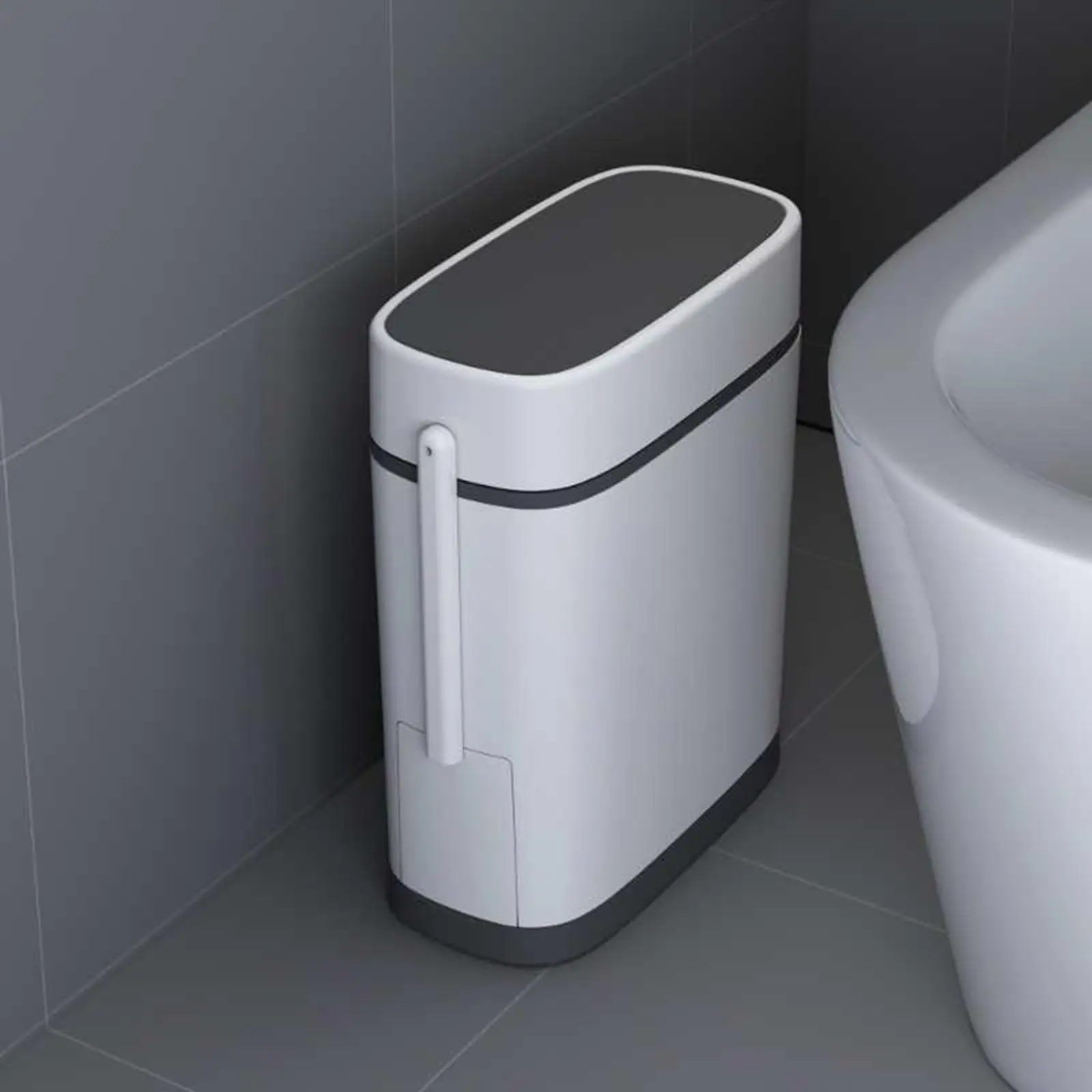 12L Narrow Trash Can with Toilet Brush Wastebasket for Kitchen Office Bathroom Office Bedroom Double Barrel Waste Basket Bin