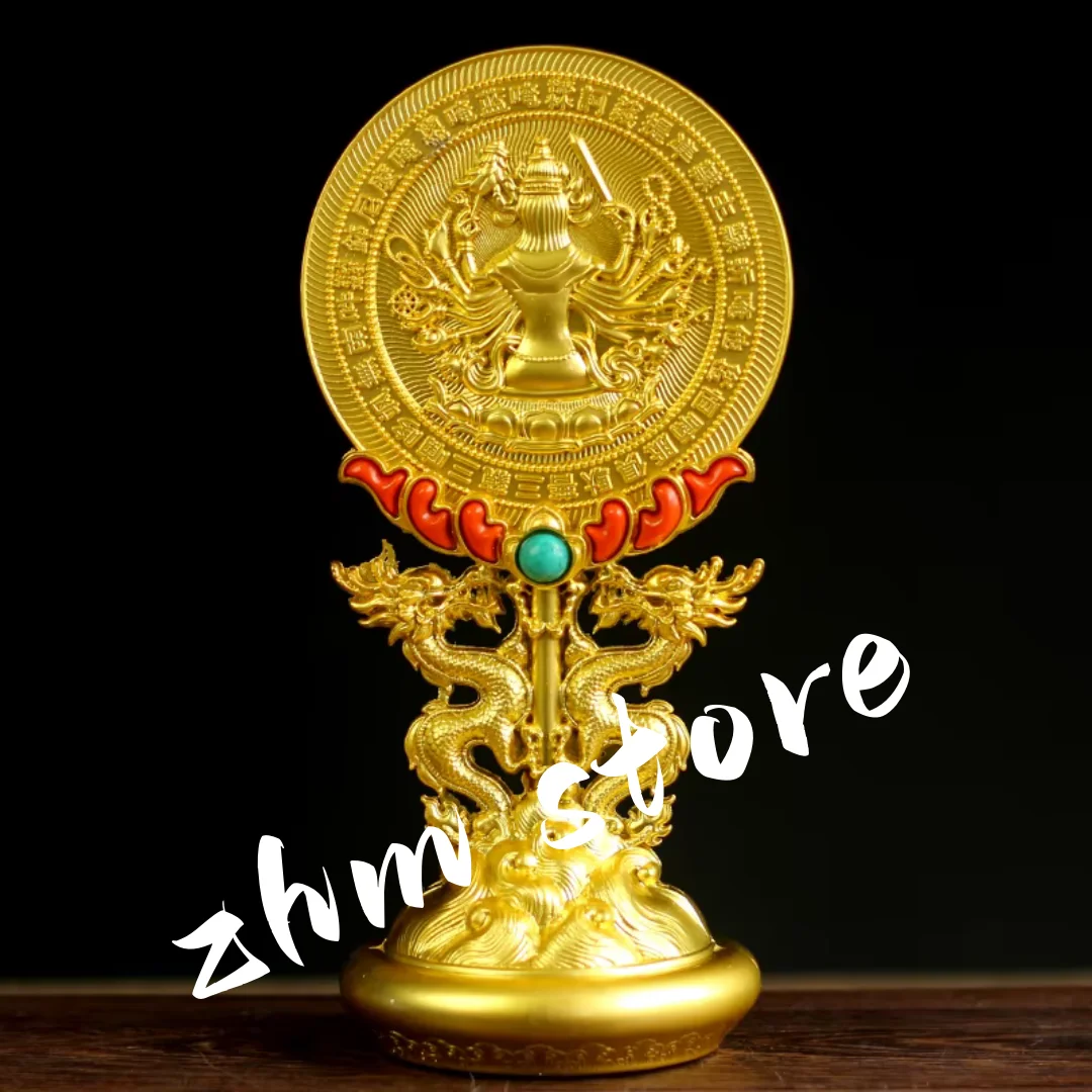 

Tantric Supply 19.3cm Double Dragon Base Plating Carving Alloy Metal Tibetan Buddhist Mirror Ritual Ornaments/Instruments