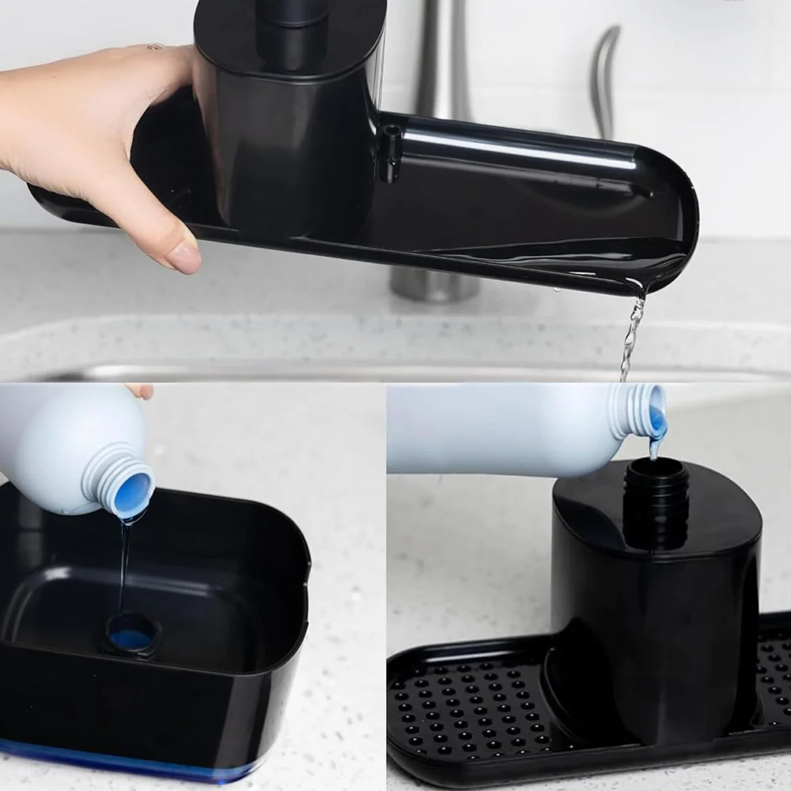 Kitchen Countertop Sink Drain Tray with Manual Press Detergent Dispenser And Towel Rack Detergent Liquid Dispensing Container fo